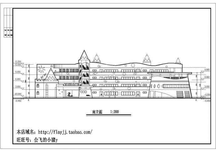 四层幼儿园教学楼方案设计建筑施工cad图，共九张_图1