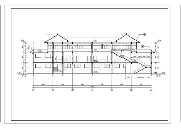 滁州市某2020平米3层框架结构大型洗浴中心建筑设计CAD图纸-图二