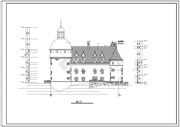 某3层坡顶法国古堡建筑设计cad施工图纸-图二