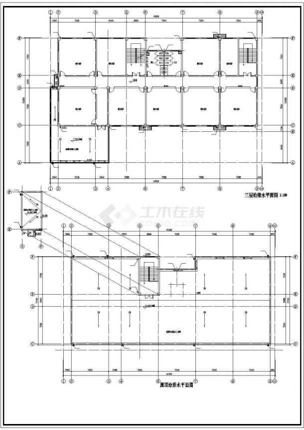 广州市澜山湖小区3层框架结构社区用房给排水系统设计CAD图纸-图二