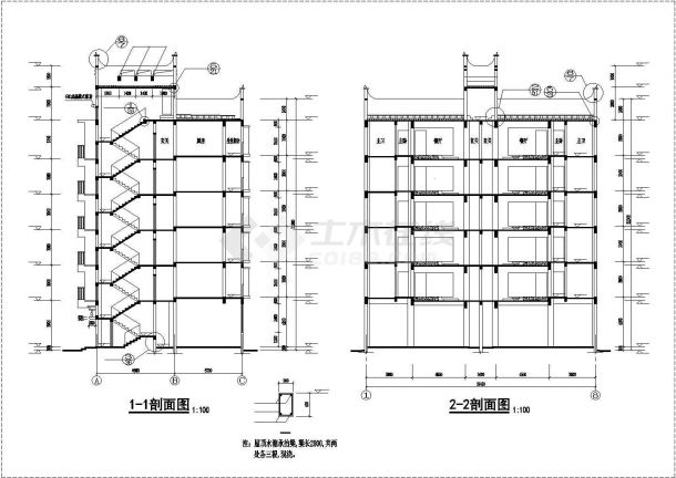 拉萨市某1570平米6层框架结构商住楼全套建筑设计CAD图纸-图二