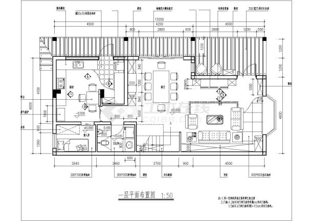 银川市某度假村3层高档民宿餐厅全套装修设计CAD图纸-图二