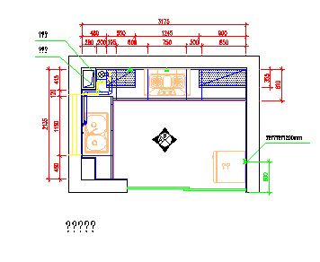 某住宅户型整体厨房设计施工cad方案图-图一