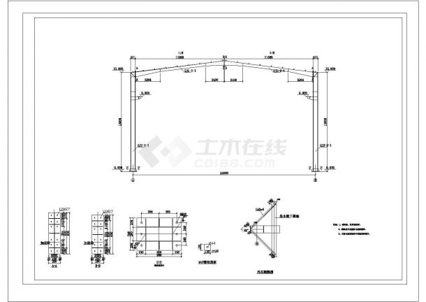 厂房设计_某带25t吊车门式轻型钢结构厂房设计cad全套结构施工图纸（含设计说明）-图一