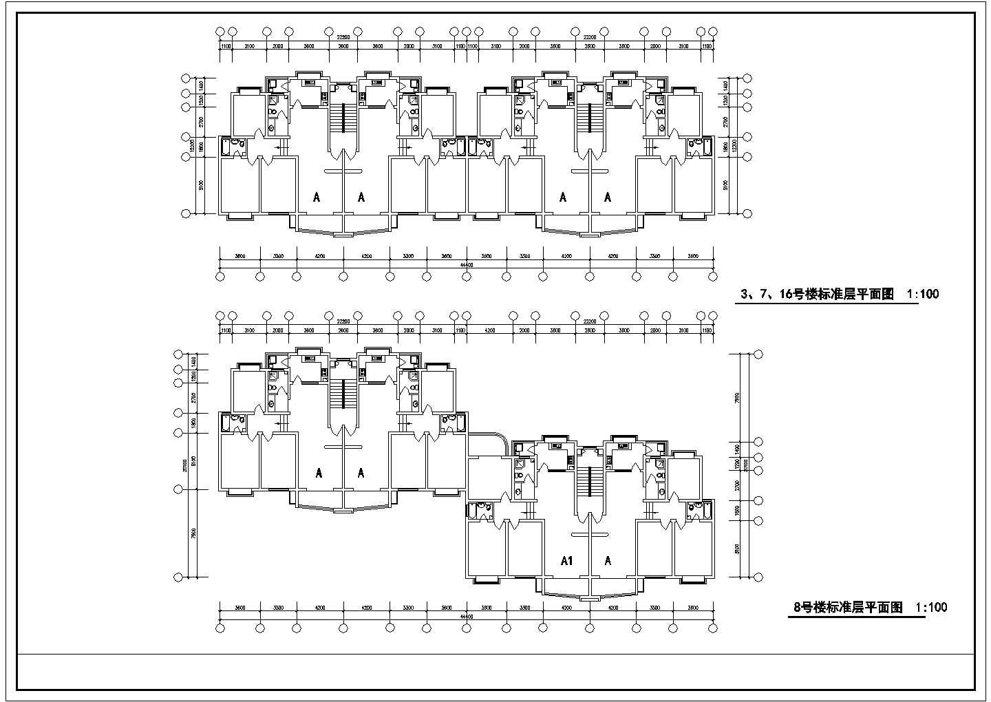 某住宅标准层建筑全套详细方案设计施工CAD图纸