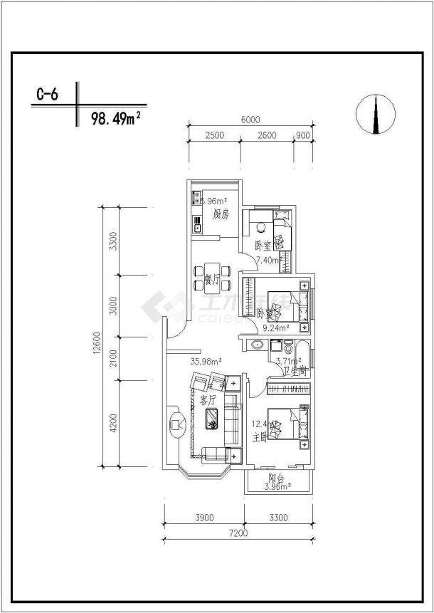 某小区高层住宅楼建筑多套户型详细方案设计施工CAD图纸-图二