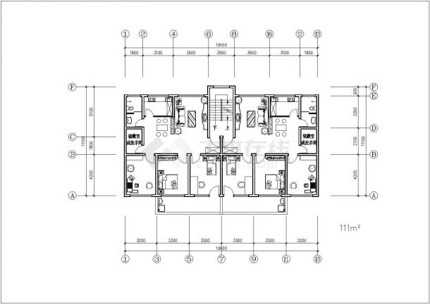 某住宅楼户型标准层建筑全套方案设计施工CAD图纸-图一