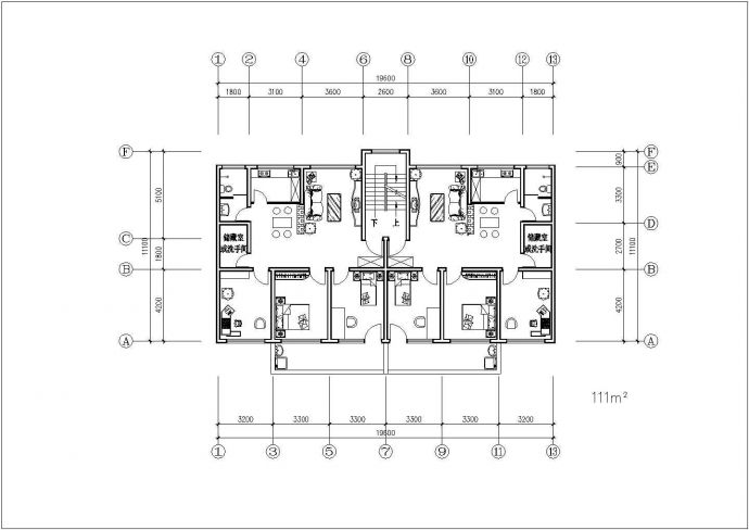某住宅楼户型标准层建筑全套方案设计施工CAD图纸_图1