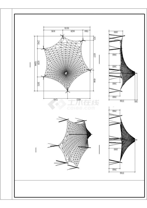 某索膜结构膜亭结构方案设计施工CAD图纸-图二