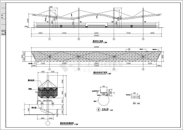 某体育台索膜结构方案设计施工CAD图纸-图二