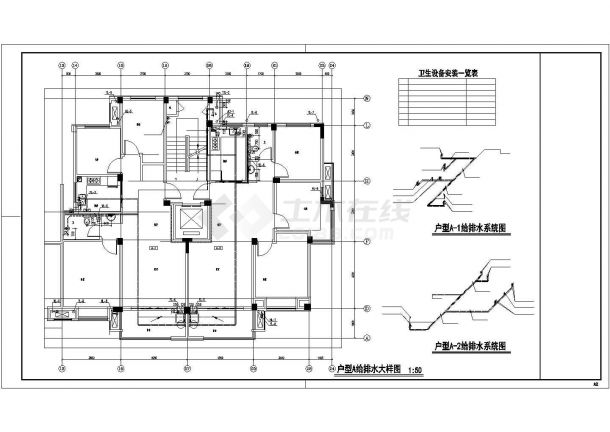 邯郸市蓝鑫花园小区7层砖混民居楼全套给排水平面设计CAD图纸-图一