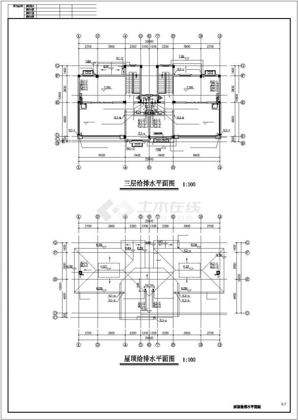 昆山市北泉新村某500平米3层砖混结构住宅楼给排水平面设计CAD图纸-图二