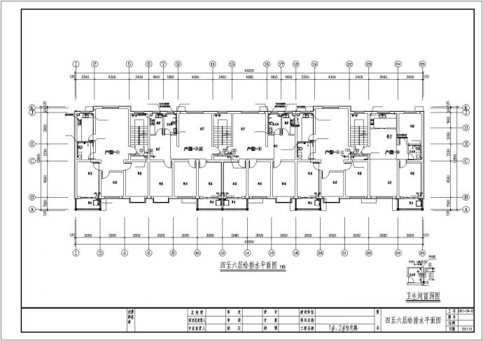 北京市大兴区甘柏小区6层砖混结构住宅楼给排水平面设计CAD图纸_图1
