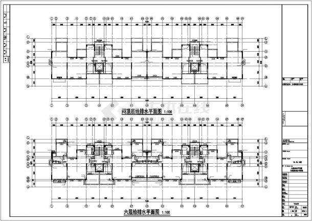 济南文苑花园小区4610平米6+1层框架住宅楼给排水平面设计CAD图纸-图一