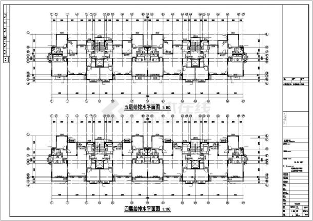 济南文苑花园小区4610平米6+1层框架住宅楼给排水平面设计CAD图纸-图二