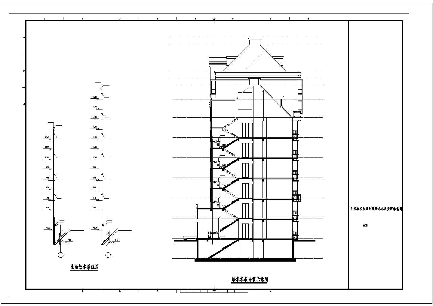杭州市璞悦湾居住区八层框混结构住宅楼全套给排水平面设计CAD图纸