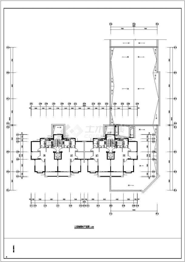 武汉市智慧花园小区两栋11层框架结构住宅楼给排水平面设计CAD图纸-图一