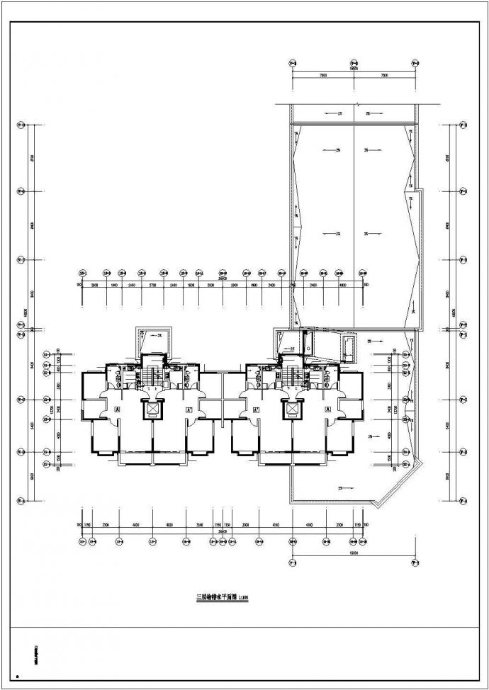 武汉市智慧花园小区两栋11层框架结构住宅楼给排水平面设计CAD图纸_图1
