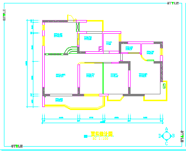 三室家居室内cad装修施工方案图
