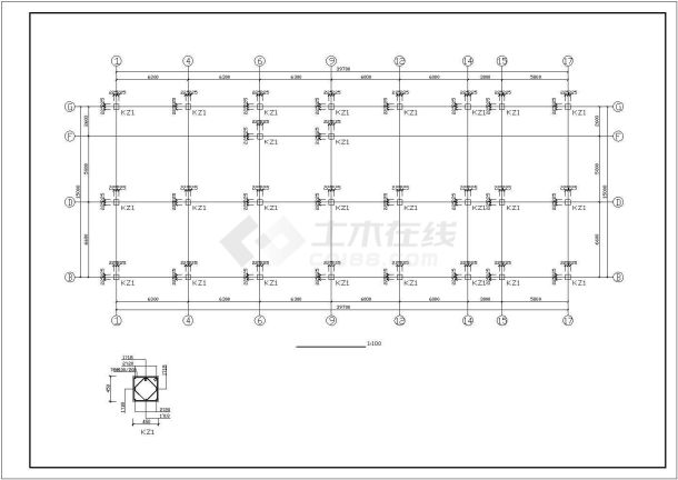 长39.7米 宽15米 2层框架小型办公楼结构施工图【只有图】-图一