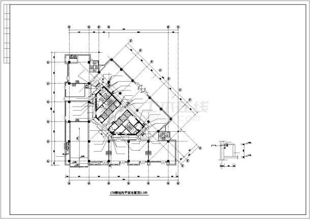 长44.55米 宽40.5米 19层框架三角形办公楼结构平面图-图一