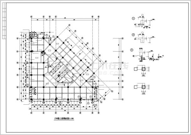 长44.55米 宽40.5米 19层框架三角形办公楼结构平面图-图二