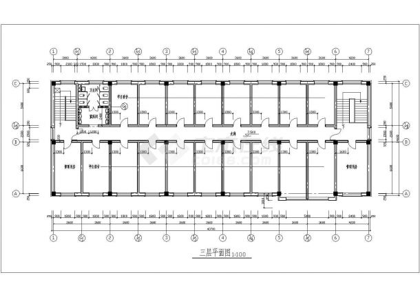 某学校三层框架结构学生宿舍楼设计cad全套建筑施工图（甲级院设计）-图二