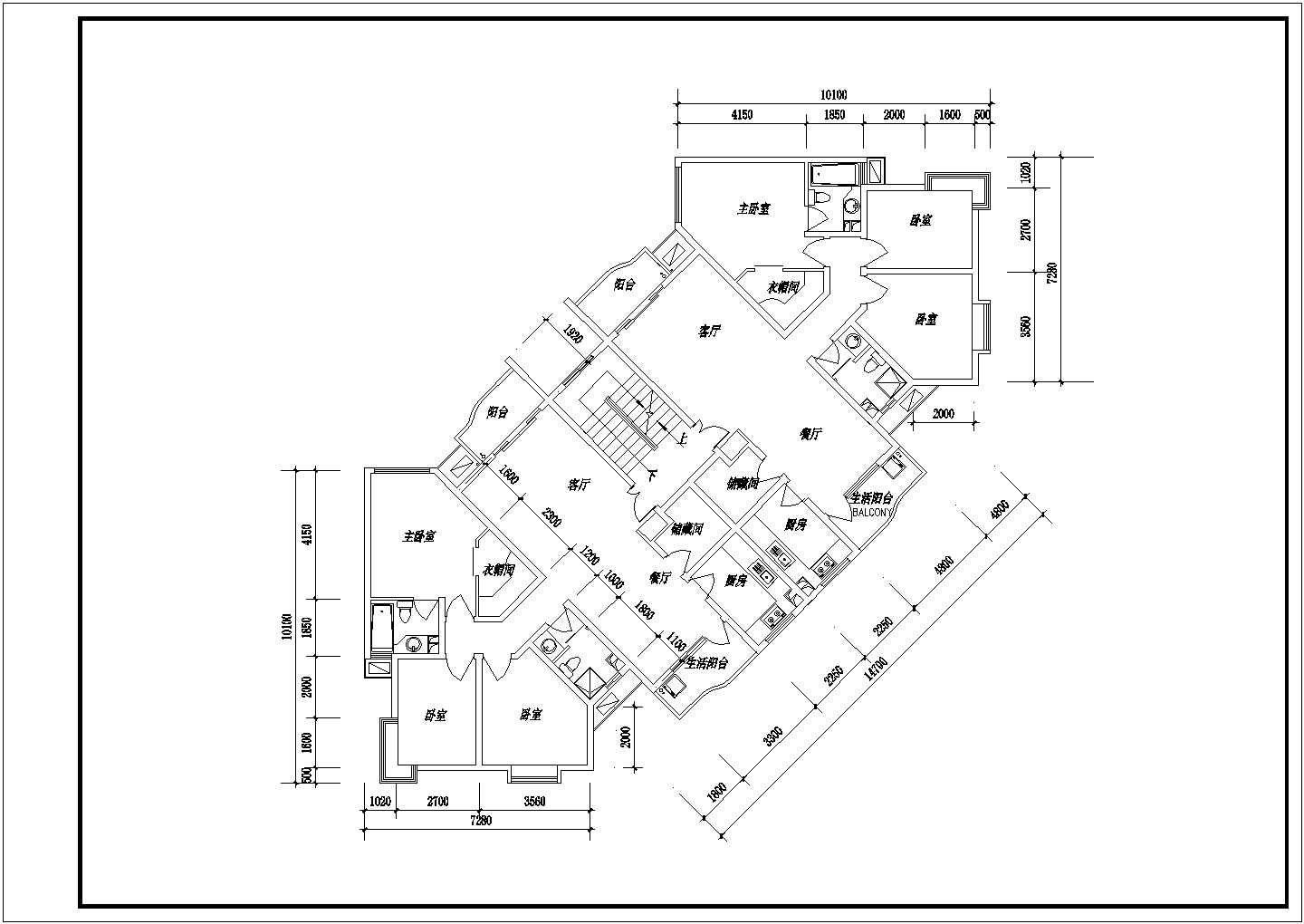 经典转角户型住宅设计cad建筑平面方案图(甲级院设计)