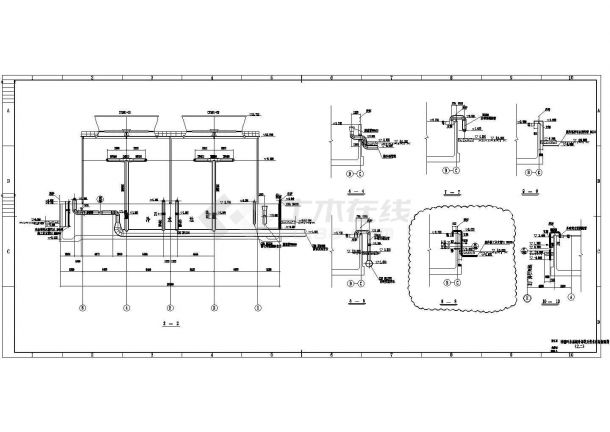 某浊循环水系统冷却塔及供水泵场设计cad详细工艺施工图（标注详细）-图二