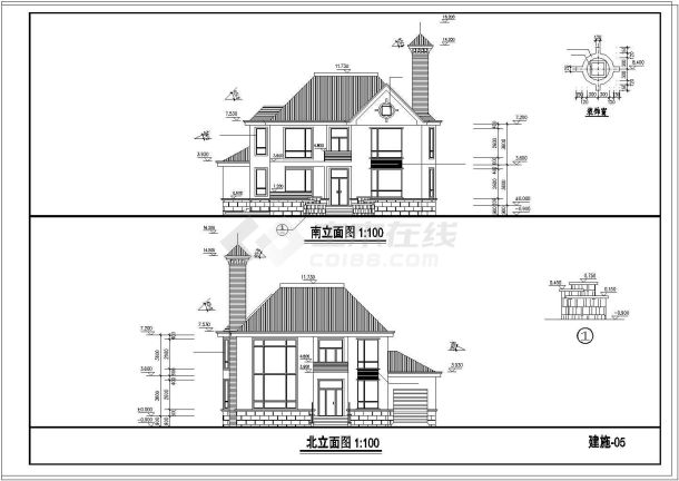 某两层整套别墅建筑设计施工cad图纸-图一