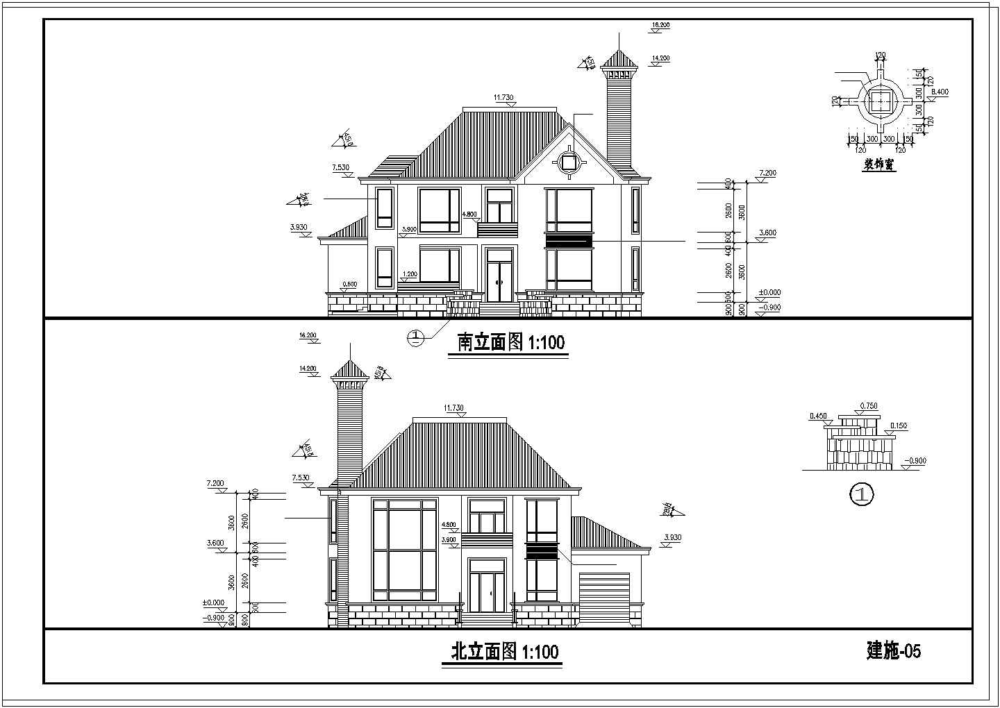 某两层整套别墅建筑设计施工cad图纸