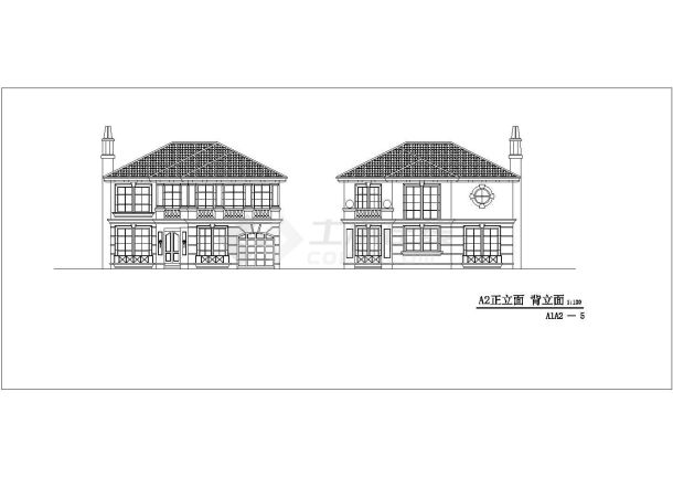 别墅单体方案设计建筑施工cad图，共五张-图二