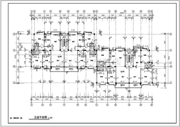 南方坡顶多层住宅楼建筑设计施工cad图纸-图二