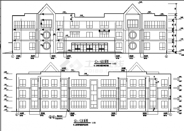 洋河三套幼儿园教学楼规划设计建筑施工cad图纸-图二