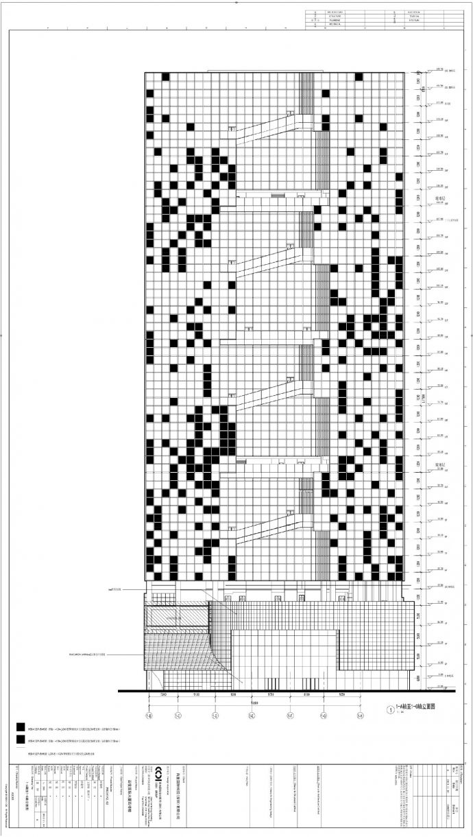 某国际大厦西塔初步设计轴立面图_图1