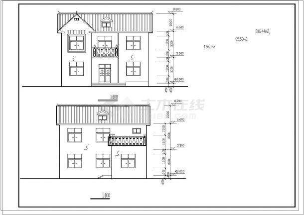 一套简单实用独栋新农村住宅小楼建筑cad设计图纸-图二
