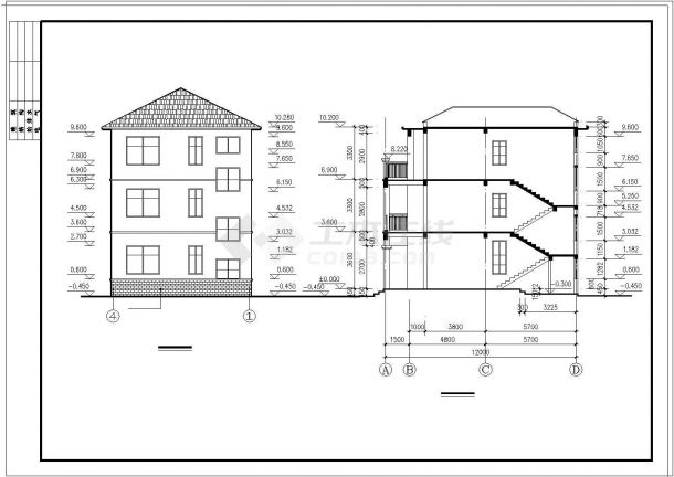 某地3层小别墅全套建筑结构设计cad图纸-图二