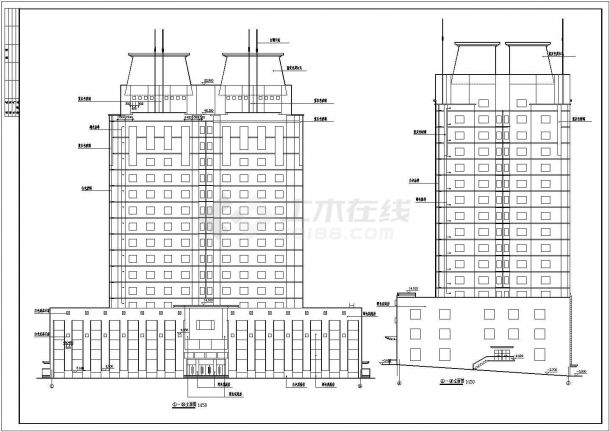 某小高层框架结构博士后公寓楼设计cad建筑方案图（标注详细）-图一