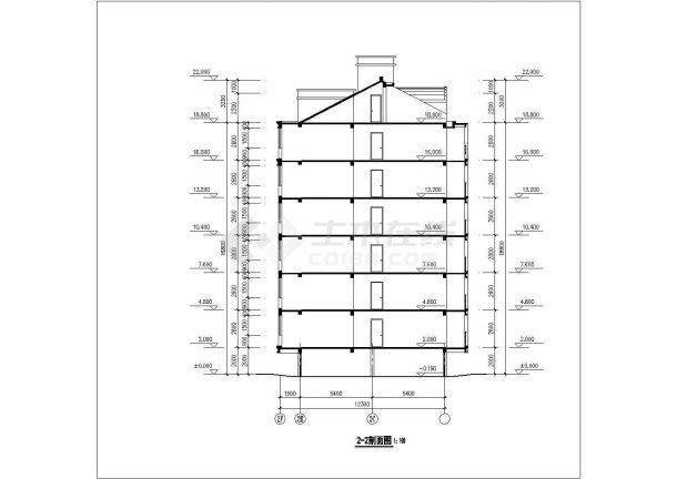 汉中市干将东路沿街6层商住楼建筑设计CAD图纸（含阁楼层）-图二
