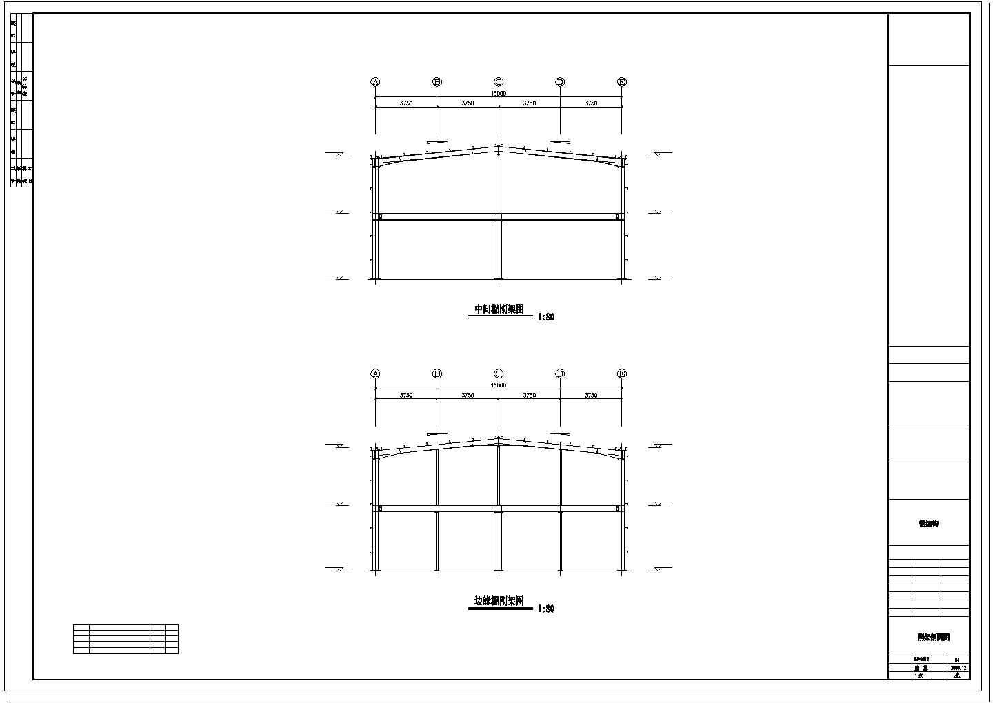 钢结构二层15x28钢结构CAD施工图