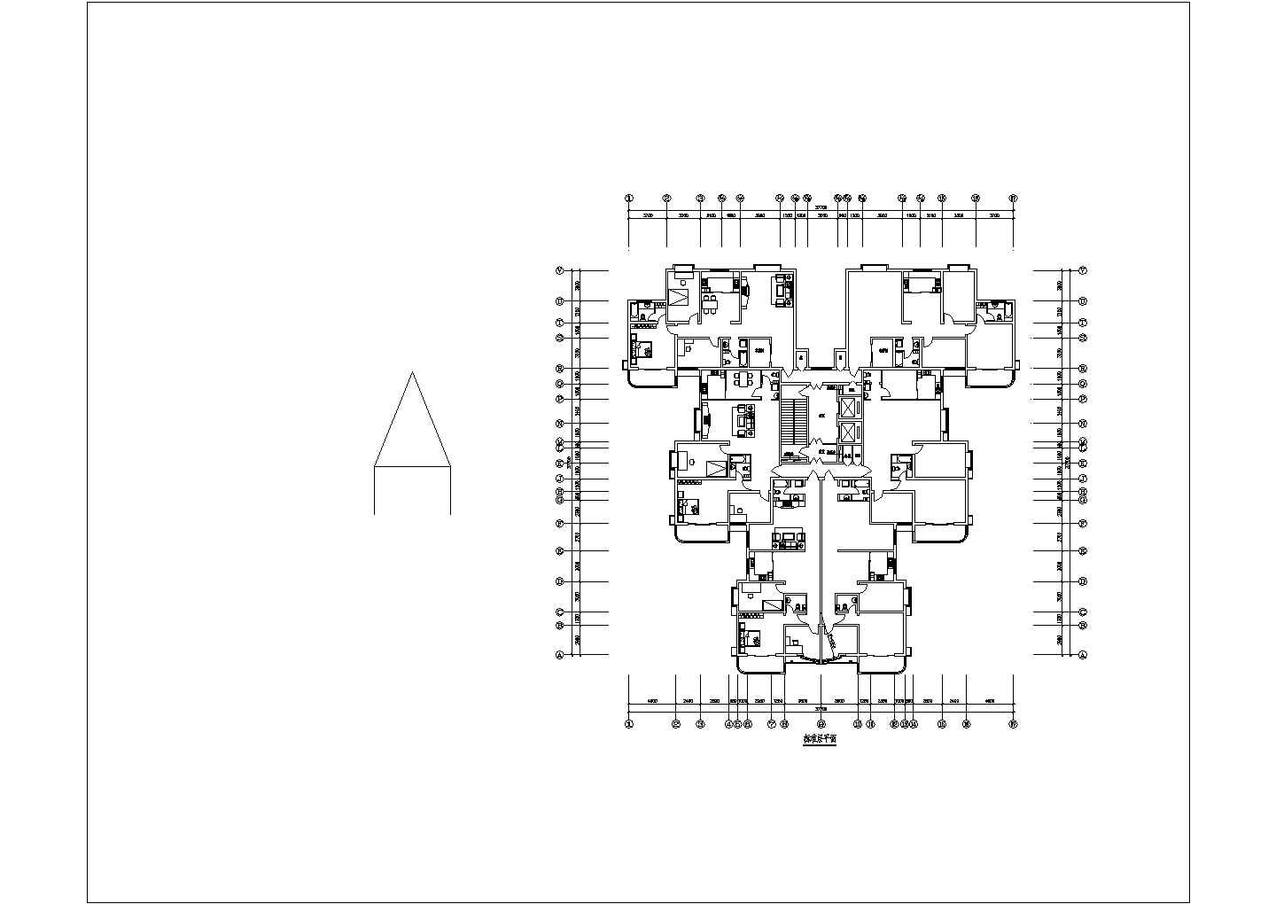 某现代点式高层住宅楼建筑全套户型设计施工方案CAD图纸