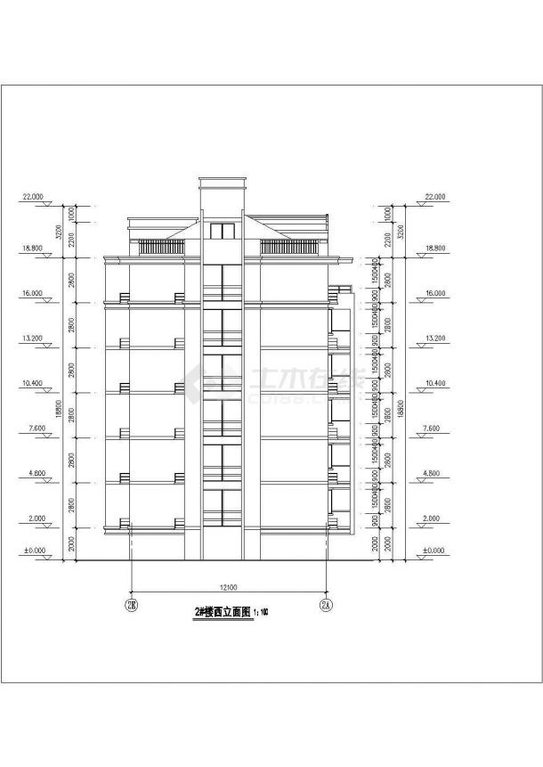 某现代多层底商住宅楼建筑全套设计施工方案CAD图纸-图二
