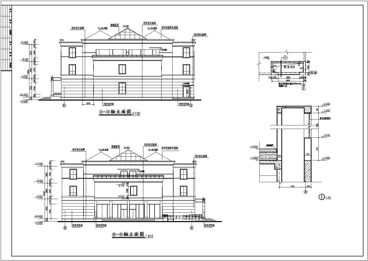 某现代小区高档会所建筑全套设计施工方案CAD图纸