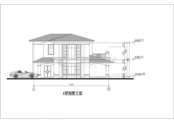  2层别墅建筑设计方案【各层平面 1立面】cad 图纸-图一