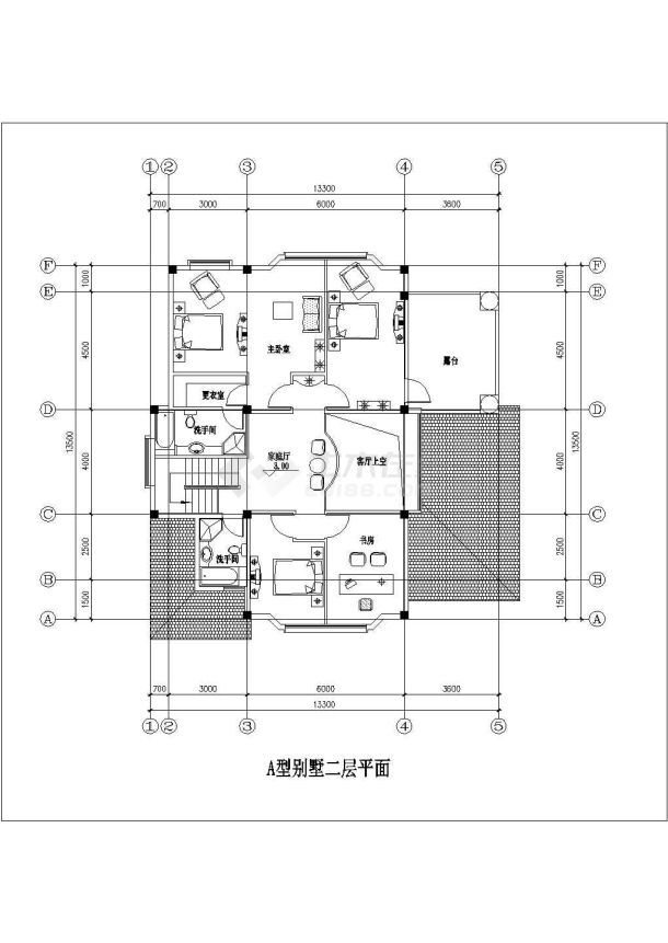  2层别墅建筑设计方案【各层平面 1立面】cad 图纸-图二