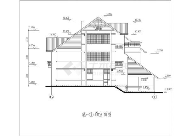 某二层大斜度屋顶小别墅建筑施工图