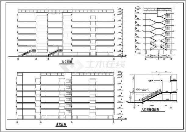 北京某重点大学6500平米6层学生宿舍楼建筑设计CAD图纸（含架空层）-图二