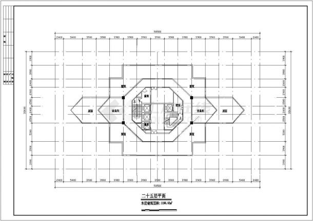 苏州市广济北路某25层框架三星级酒店全套平面设计CAD图纸（含机房层）-图一