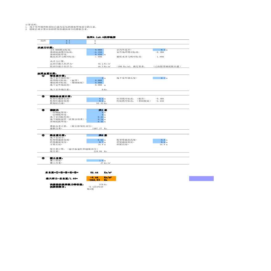 地下室抗浮验算表格兼计算书-图一