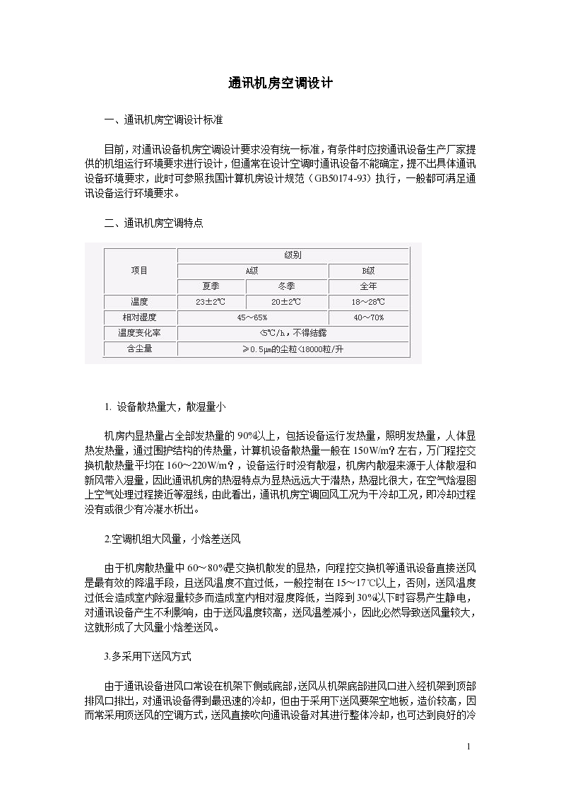 某市通讯机房空调施工组织设计方案